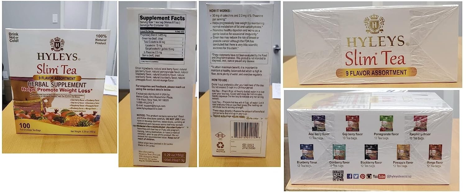 Hyleys Slim Tea 9 Flavor Assortment 100 Ct - Weight Loss Herbal Supplement