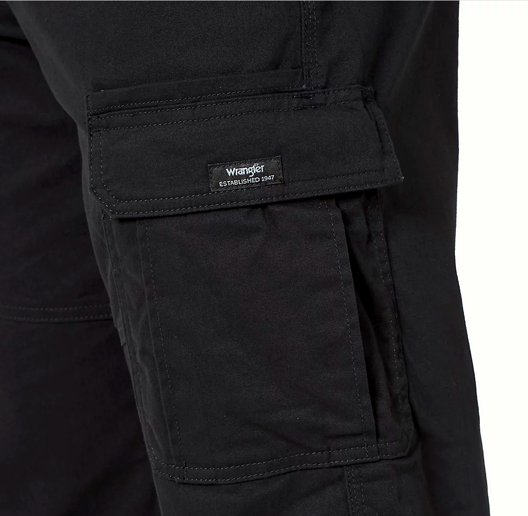 Men's Wrangler Cargo Pants w/ Stretch Black Relaxed Fit Tech Pocket CHOOSE SIZE