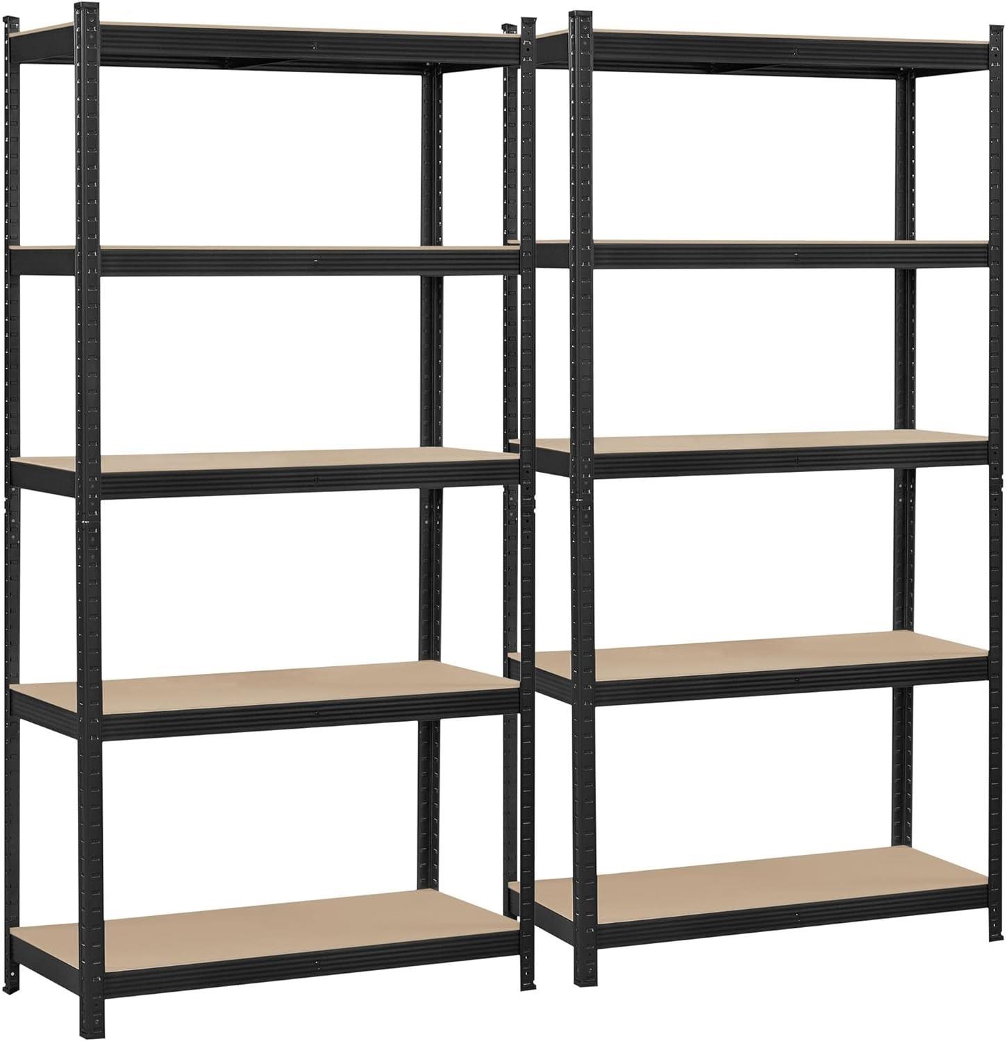 2x 5 Tier Heavy Duty Boltless Metal Shelving Shelves Storage Shelf Garage Black