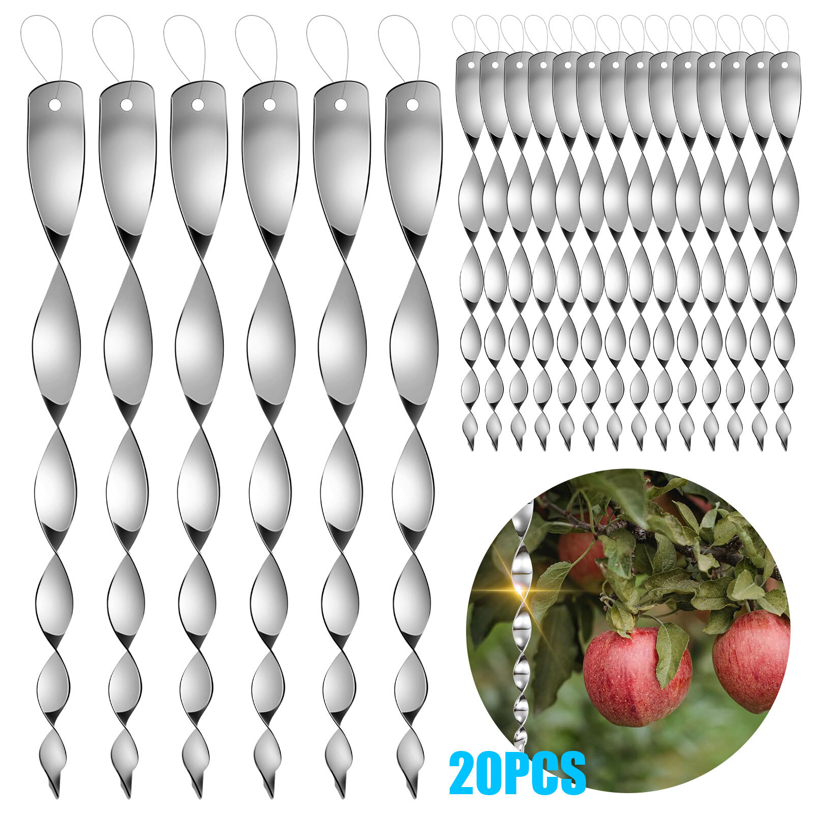 20PCS 11.4" Bird Repellent Reflective Scare Rods Spiral Deterrent Control Device