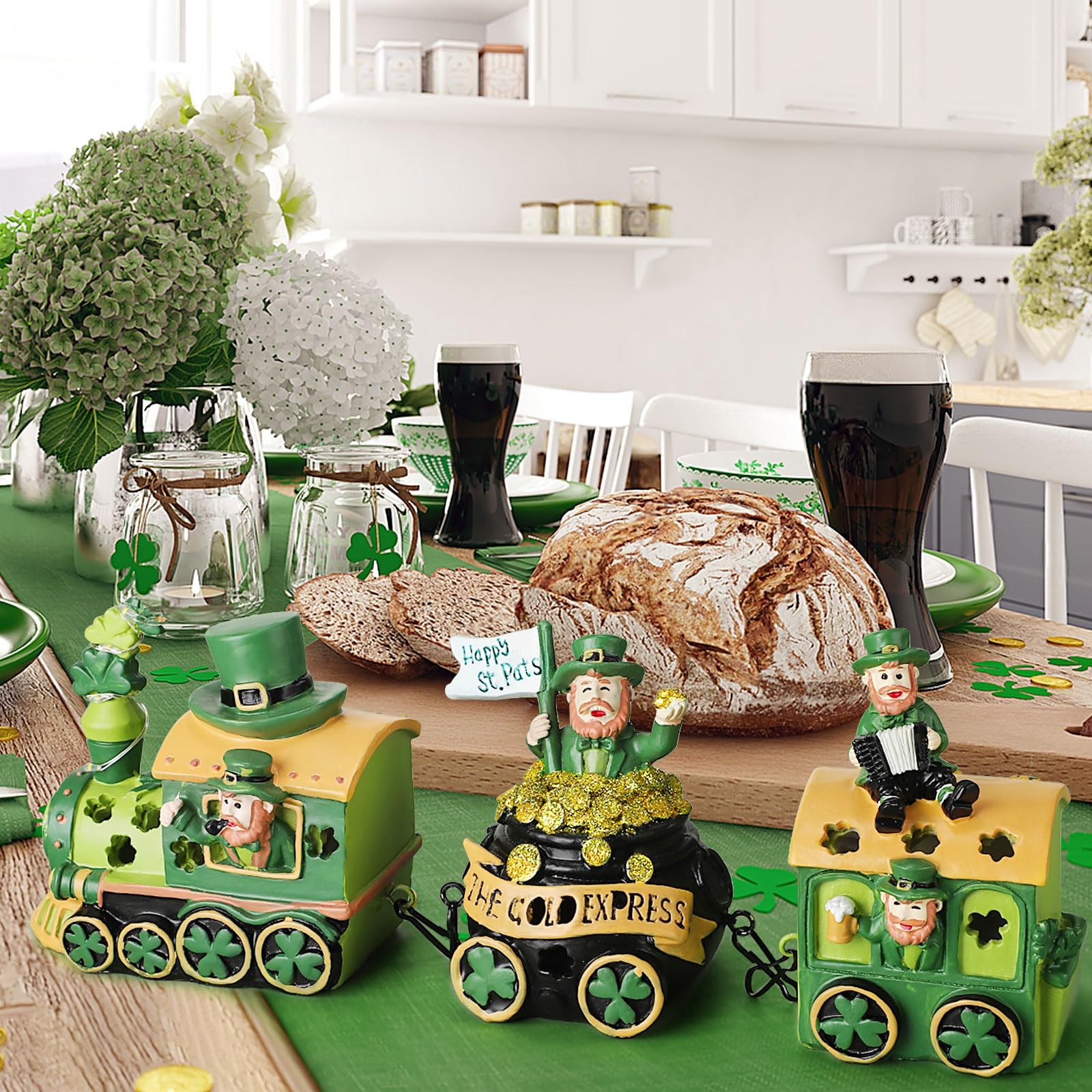 St Patricks Day Decorations Train for Home, Lighted Leprechaun Figurine Train...