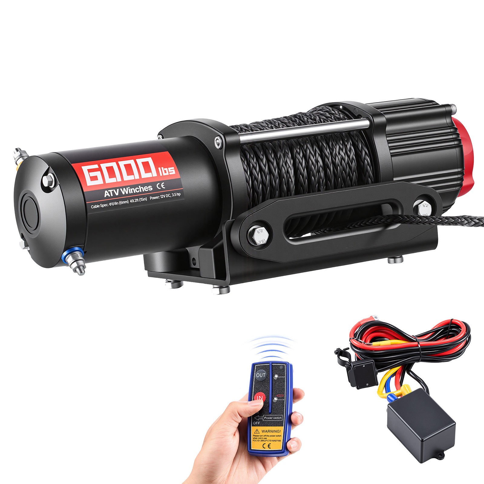 Uimoso 6000 lbs Electric Winch 12V with Synthetic Rope & Wireless Remote Control