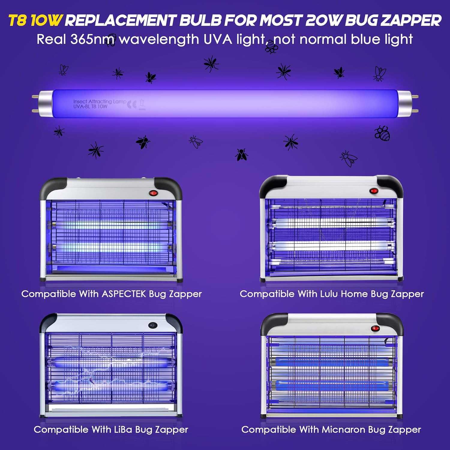 Qualirey 2 Pack Bug Zapper Replacement Light Bulbs 10W for 20W Indoor Bug Zapper