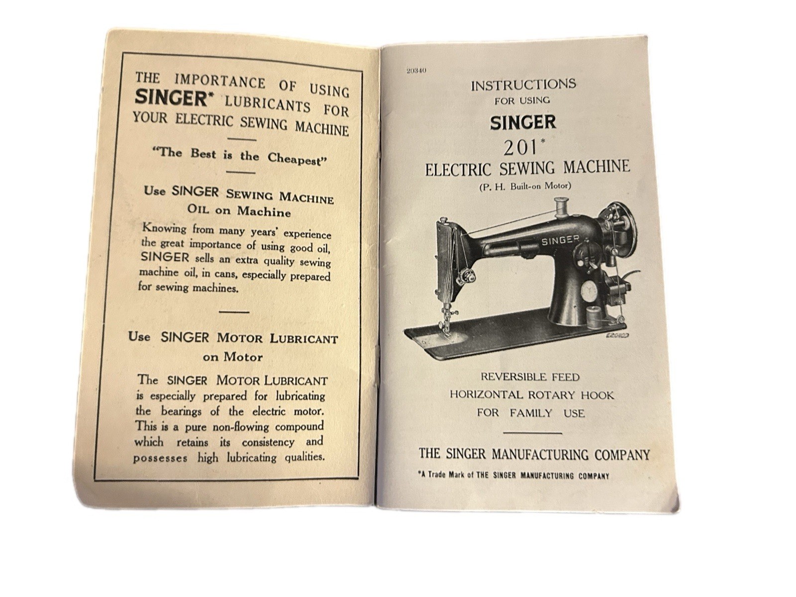 Singer 201-2 Electric Sewing Machine Owner's Manual Instruction Booklet