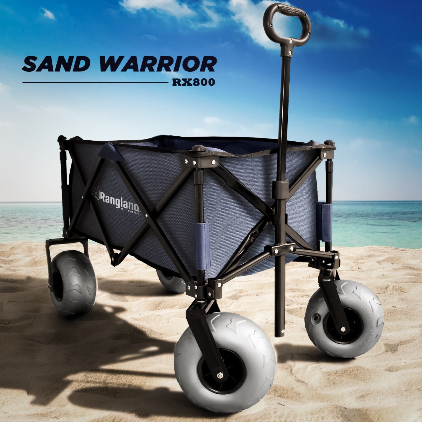 Beach Wagon With Big Wheels For Sand, Collapsible Folding Beach Cart