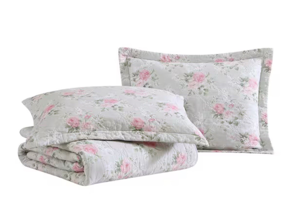 Laura Ashley Melany Pink/Gry TW Quilt/Sham Set VP WEB BASIC