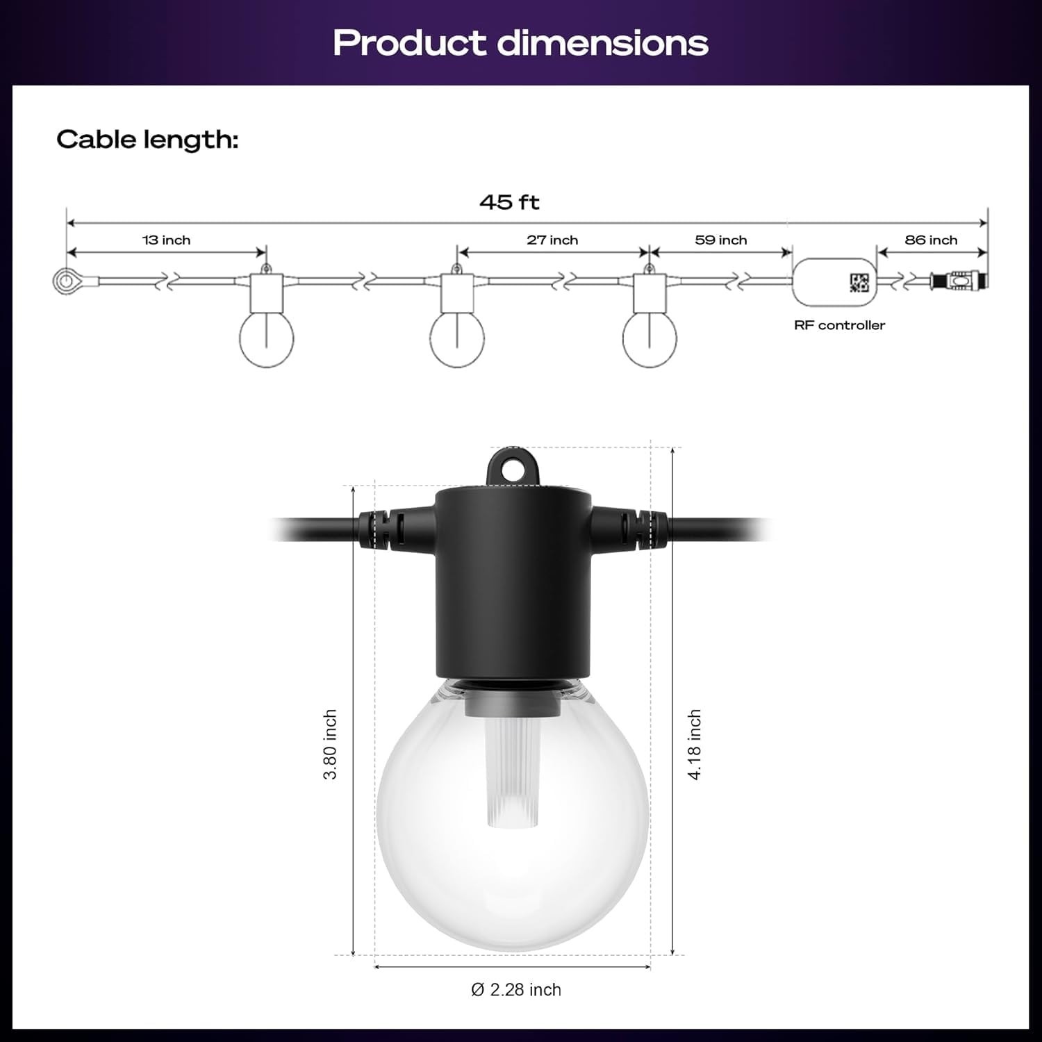 Philips Hue Festavia Globe Outdoor String Lights, Color 45ft,16 Bulbs,black