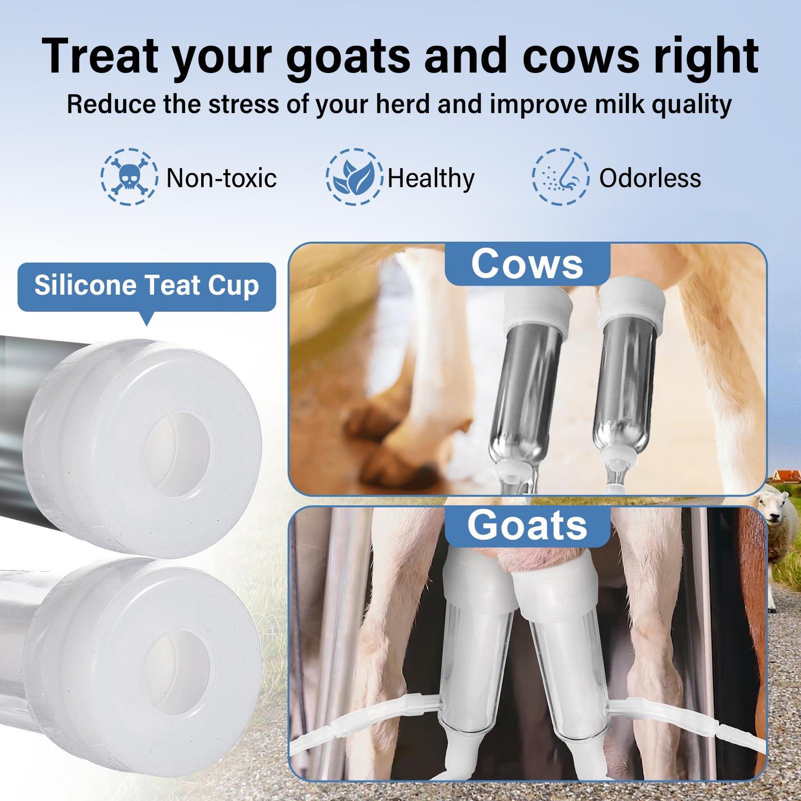 7L Portable Electric Dual Head Sheep Goat Milking Machine Cow Milker Vacuum Pump