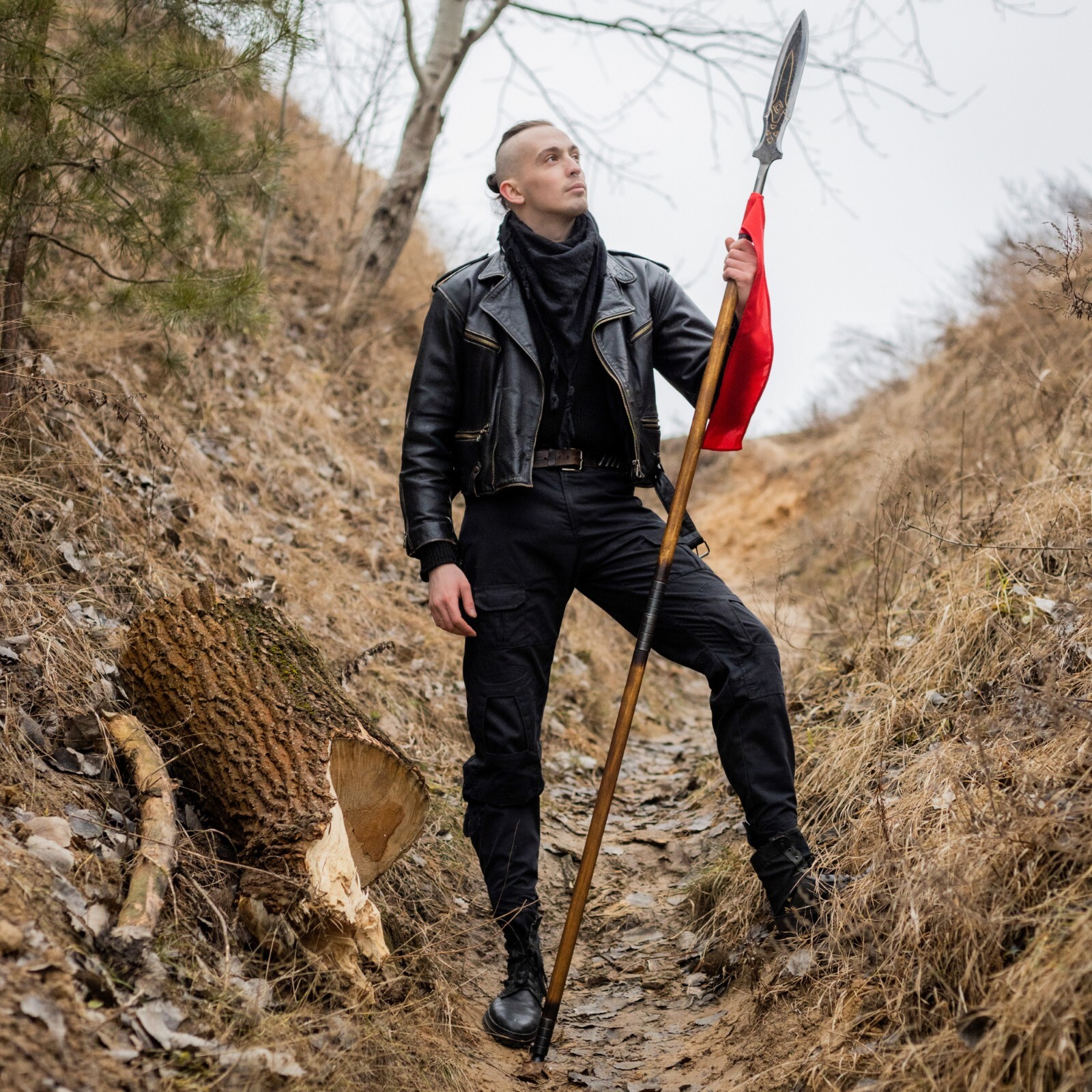 Hand-Forged Draupnir Spear GOW Kratos spear with Etched Blade Wooden Shaft 87.4"