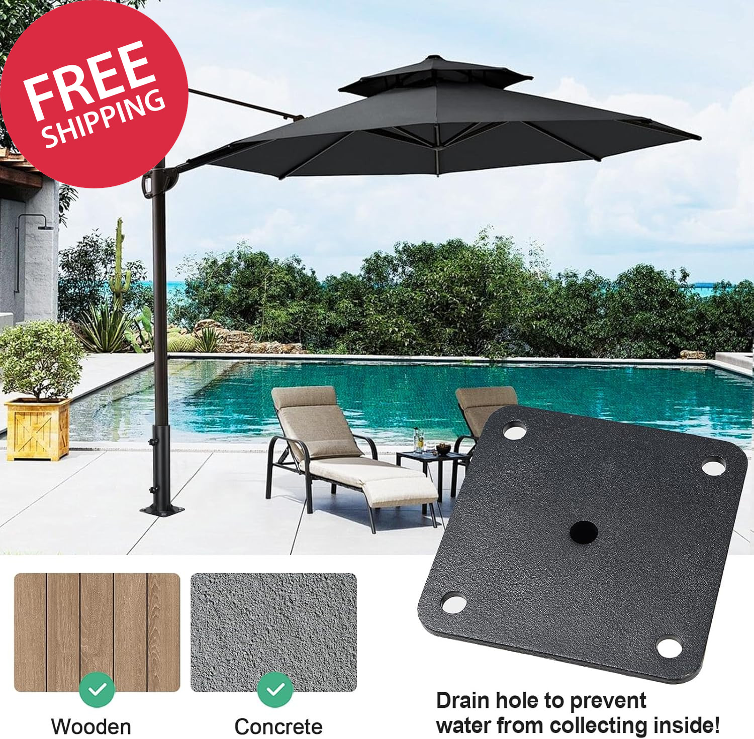 Heavy Duty Deck Umbrella Mount Patio Outdoor Flag Pole Holder Base Bracket