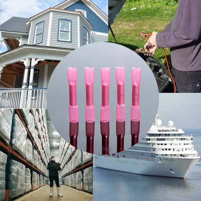 100Pcs 22-16AWG Red Heat Shrink Wire Butt Connectors Waterproof Splice Terminals