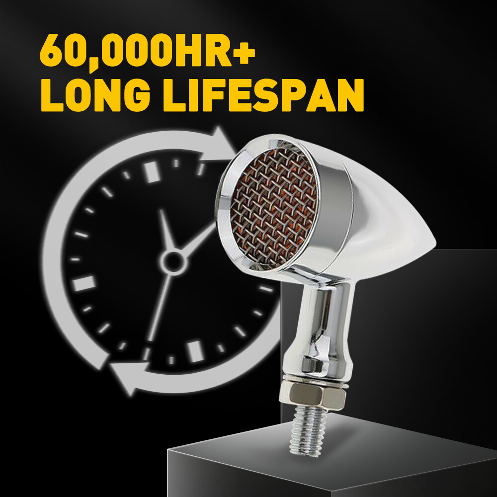 Chrome Motorcycle Bullet Amber Blinker Running LED Turn Signals Tail Rear Light