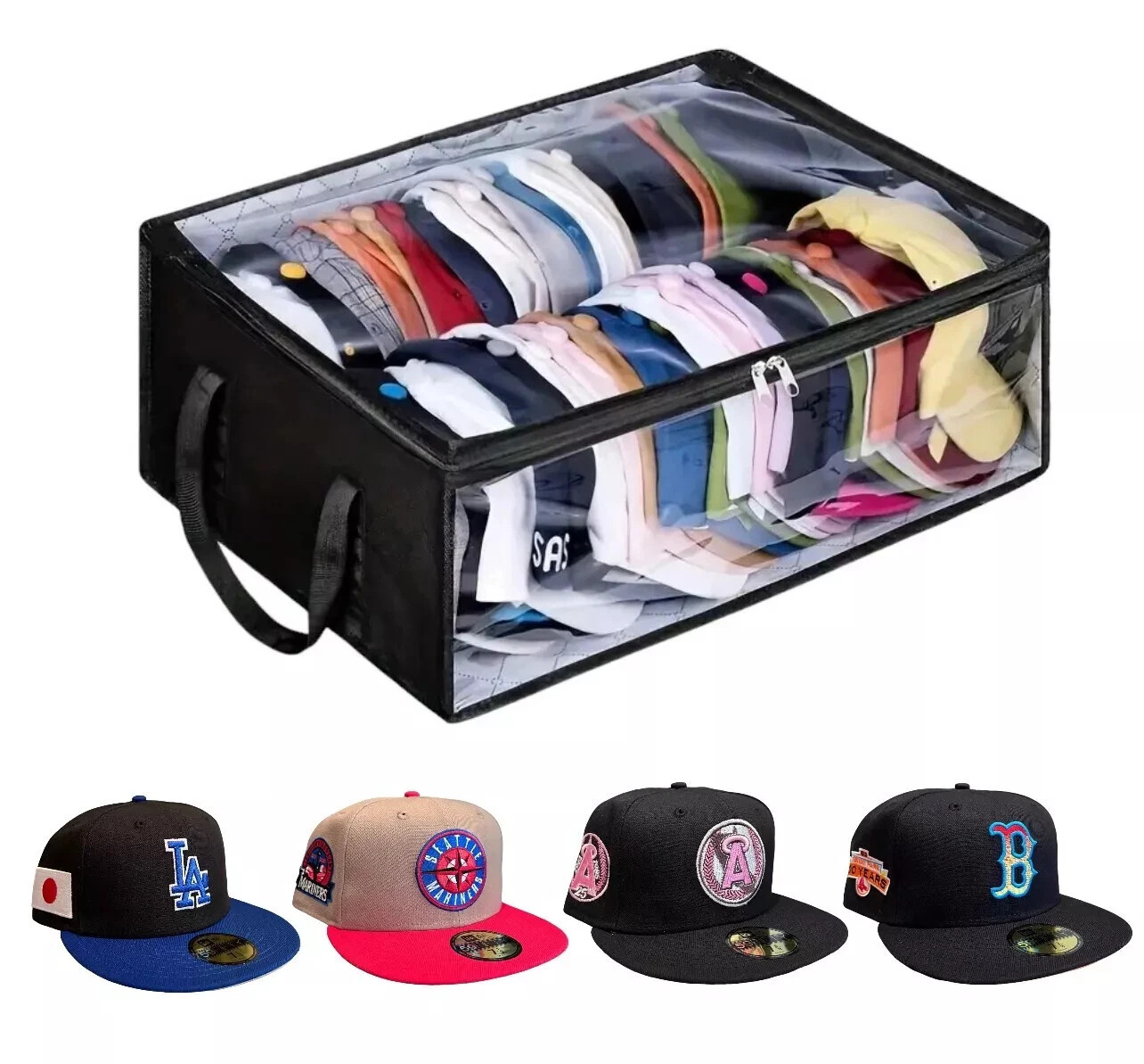 2PCS Hat Storage Dust Bag Baseball Hat Cap Organizer Clear Rack Zipper Black