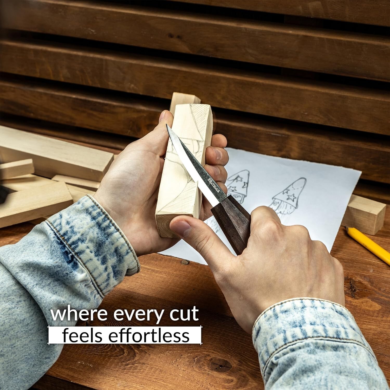 Hutsuls NX-1 Whittling Knife with Leather Sheath Wood Carving Knife Sloyd Knife