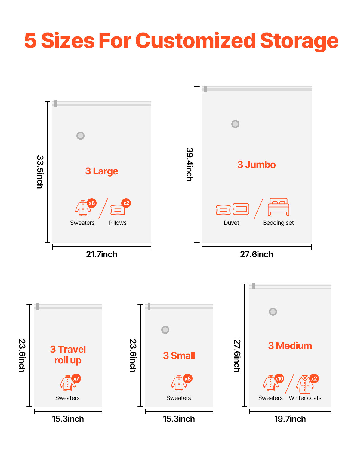 15 Pack Vacuum Storage Bags Space Saver Bag Cloth Saving Bag Electric Pump