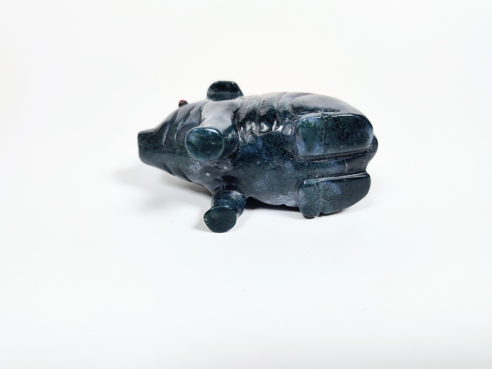 Antique 1920s Hand-Carved Blue-Green Aventurine Pig with Bezel-Set Garnet Eyes