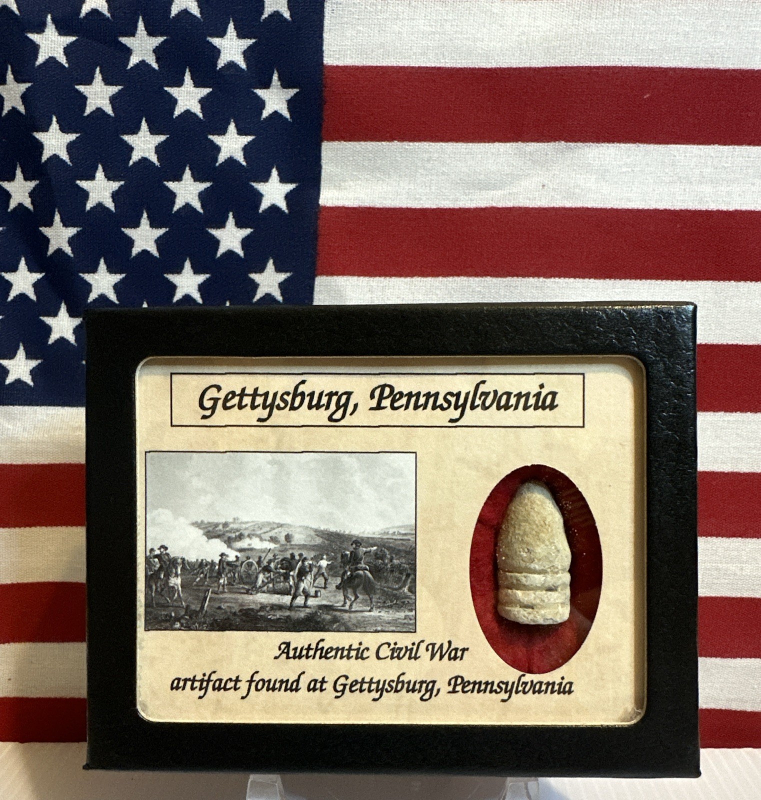 Dropped Civil War Bullet from Gettysburg in Matted Display Case with COA