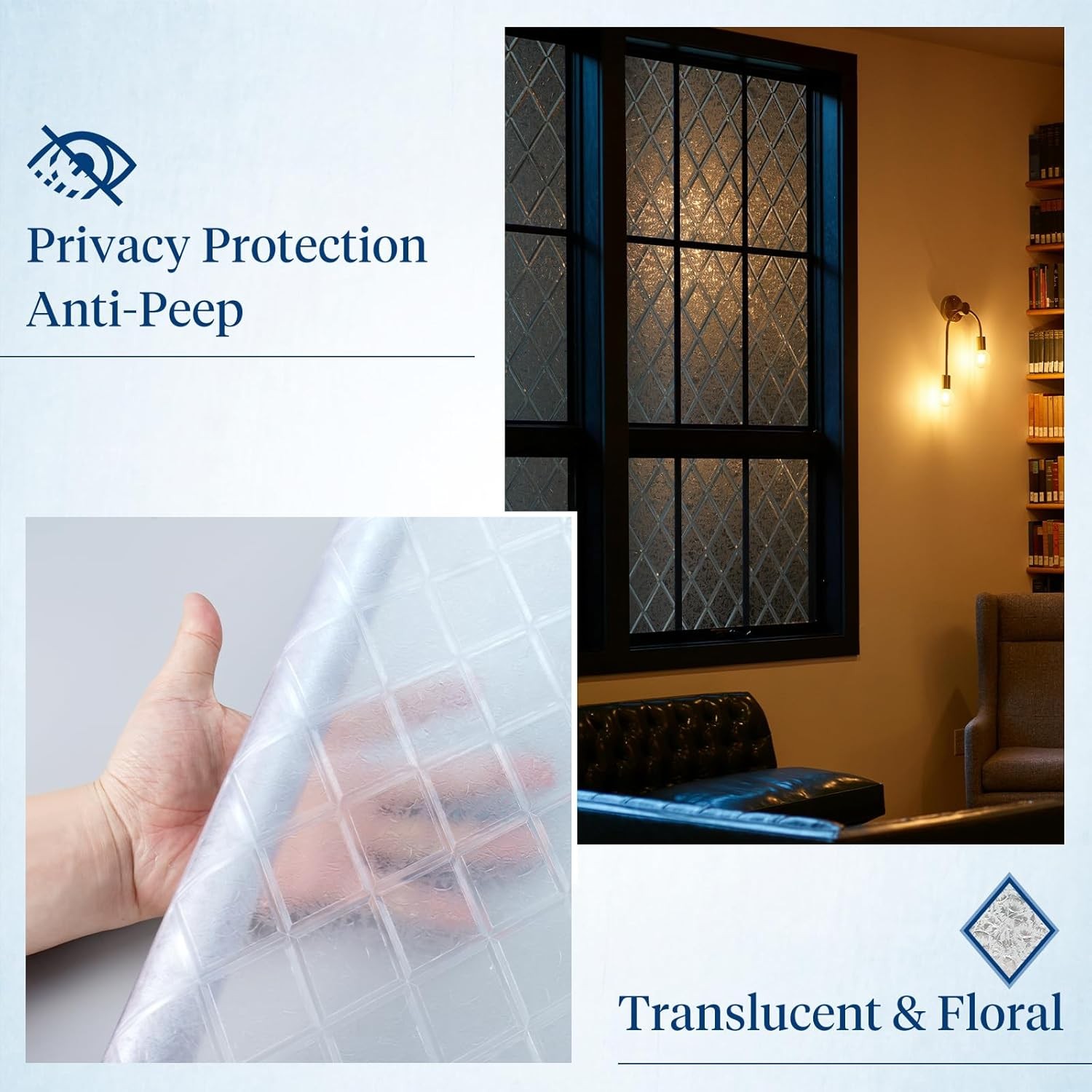 rabbitgoo Window Film Decorative Frosted Glass Static Cling Lattice Sticker