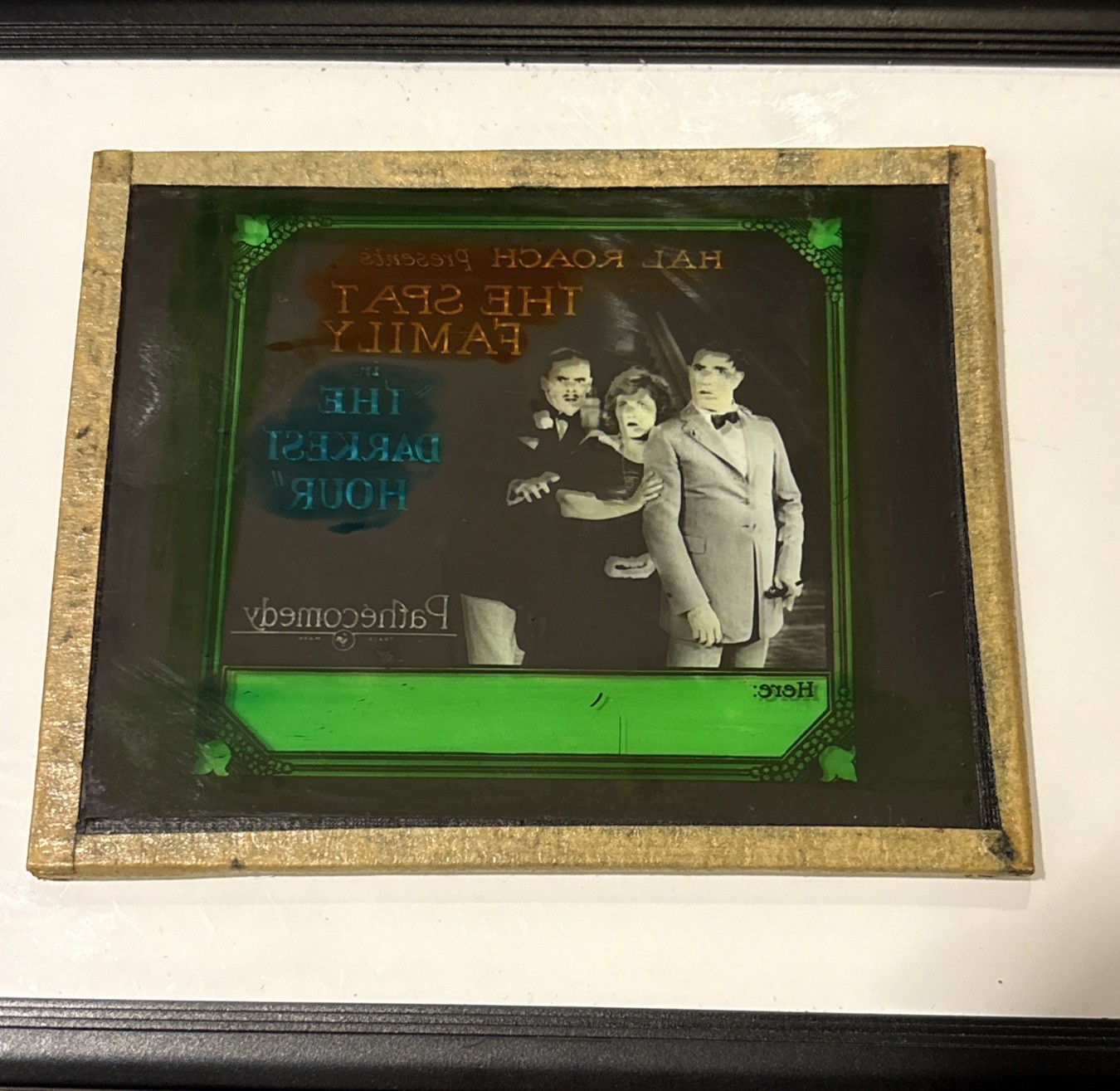 Vintage Magic Lantern Glass Theater Slide 1923 THE SPAT FAMILY in DARKEST HOUR