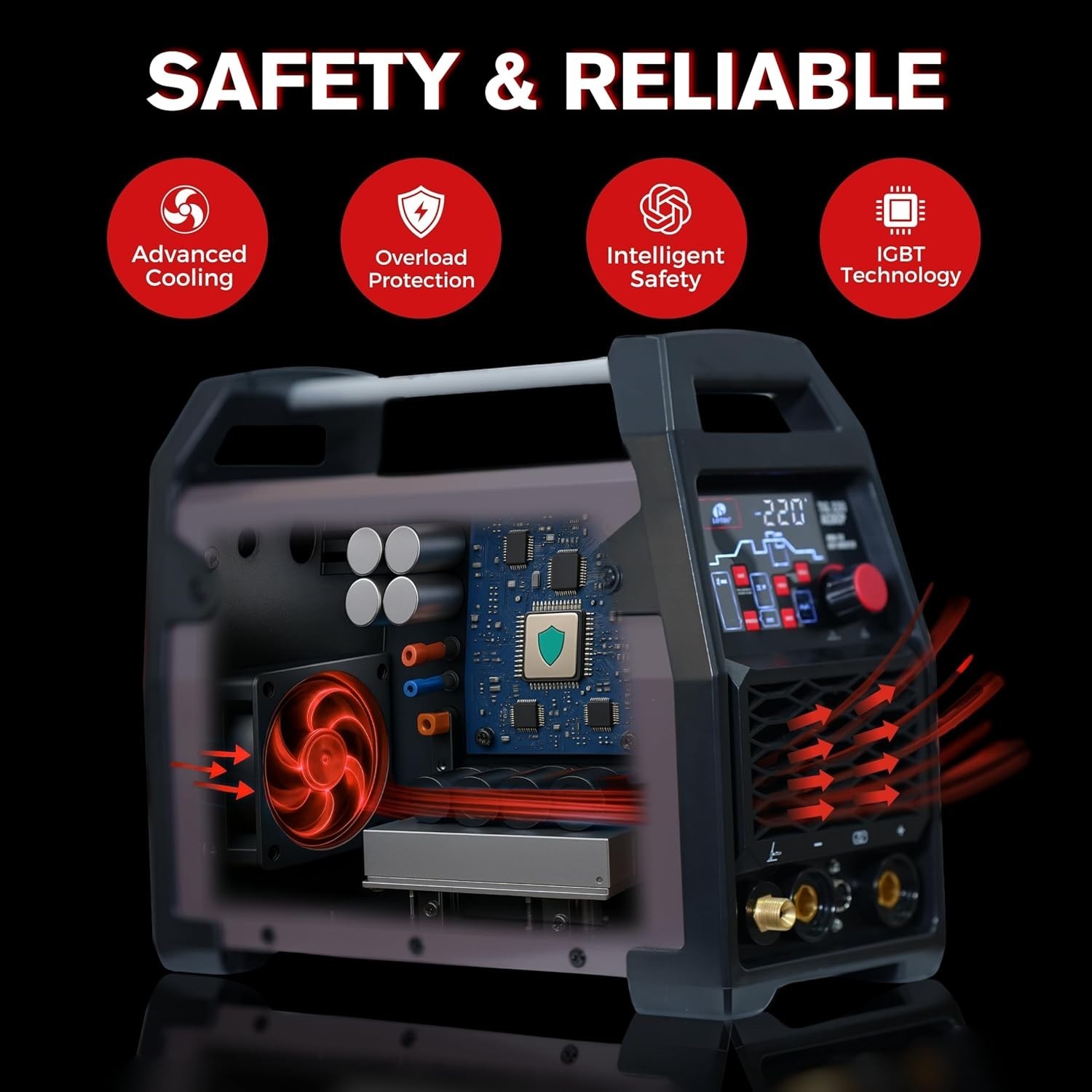 LOTOS TIG220ACDCP 220A AC/DC TIG Welder,13-in-1, Pulse, Spot, Stick, HF Start