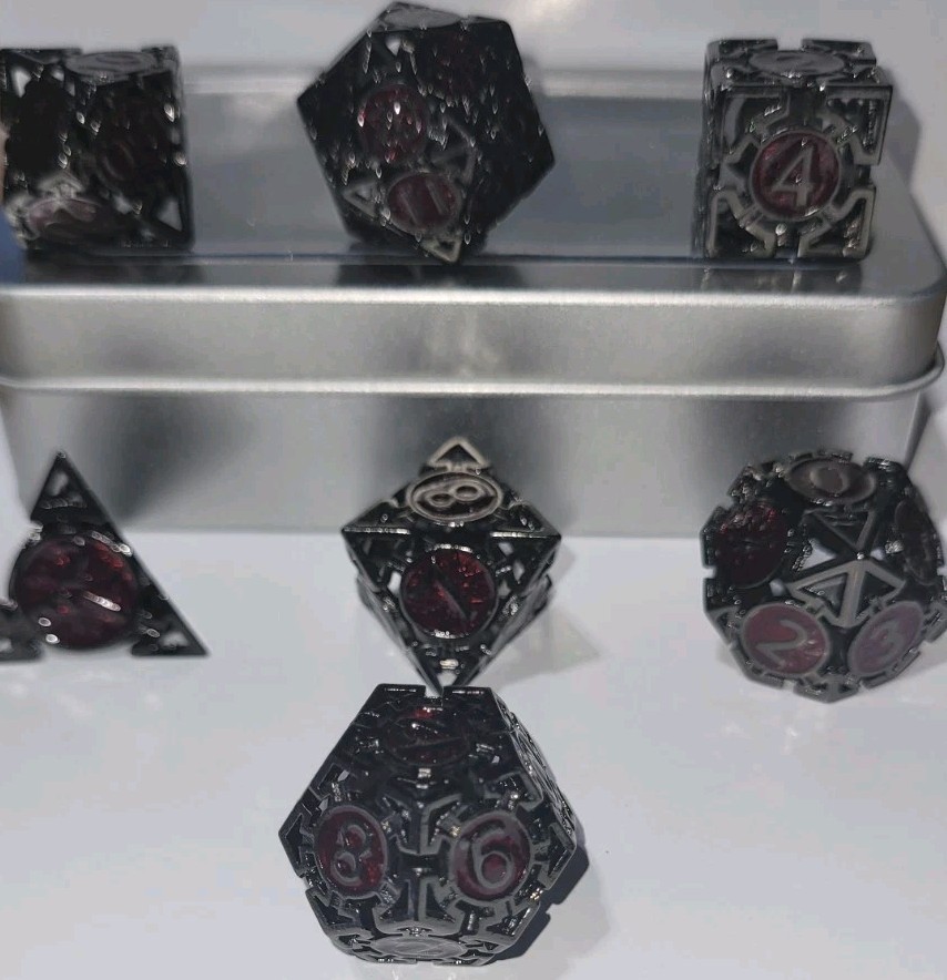 7PCS Hollow Metal Dice Set Polyhedral RPG Dice with Case