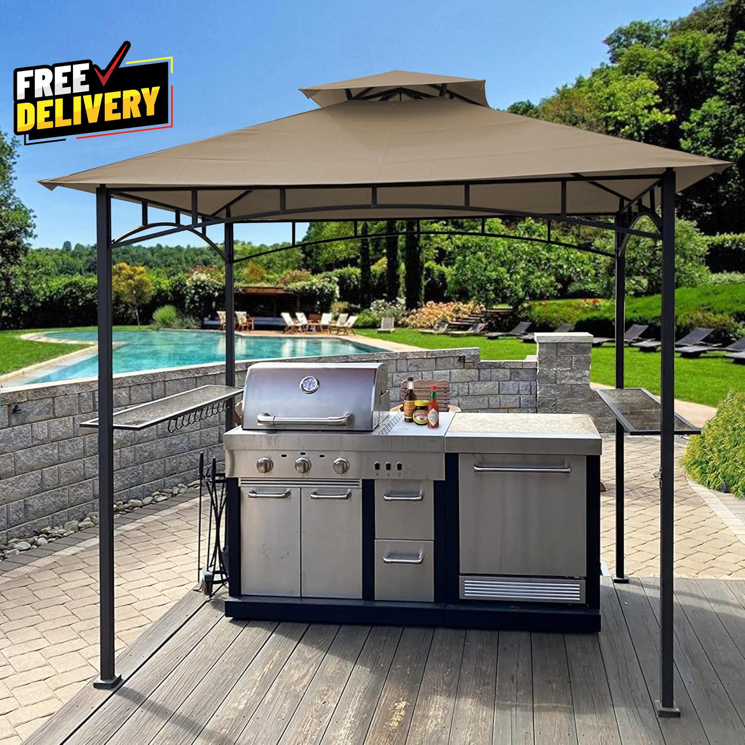 Replacement Canopy Grill BBQ Gazebo Roof Top for Gazebo Model L-GZ238PST-11 Only