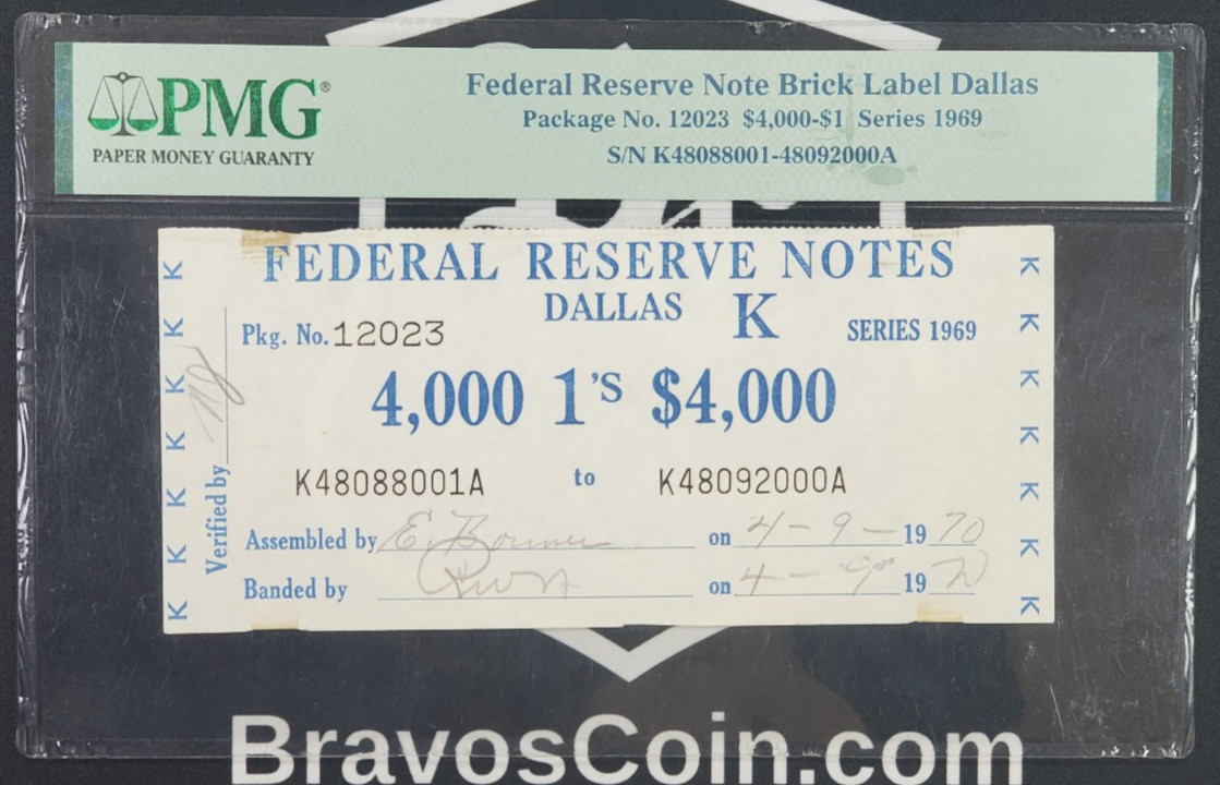 1969 US Dallas Federal Reserve Note Brick Label - PMG Certified
