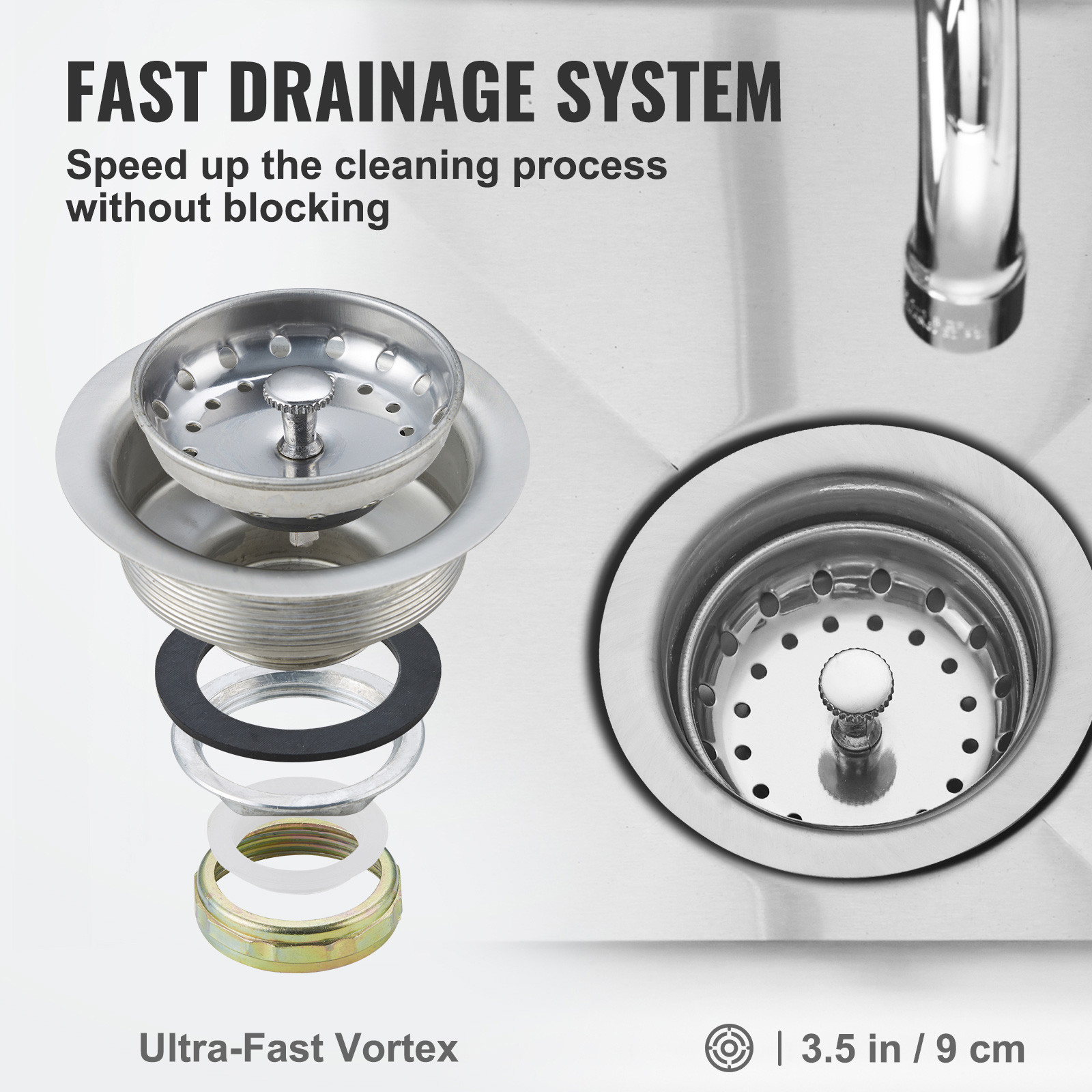 VEVOR Commercial Utility & Prep Sink 1 Compartment Stainless Steel Backsplash