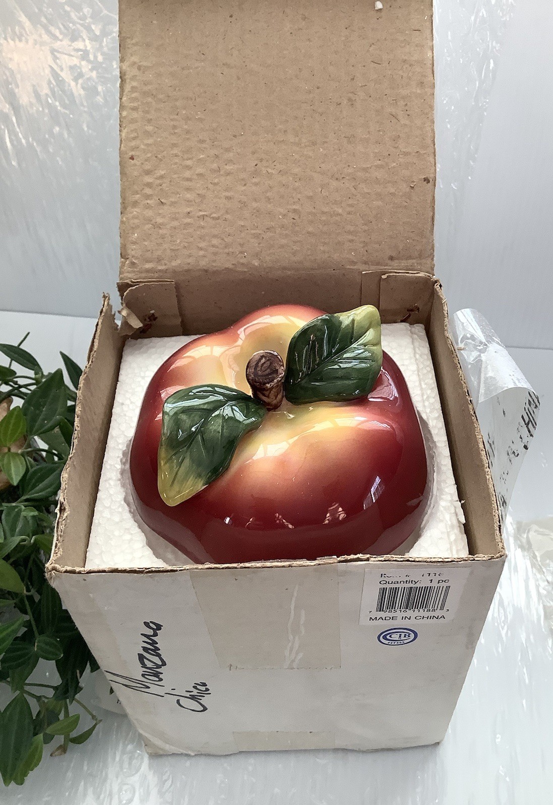 Ceramic Apple Cookie Jar Canister w Lid Red Kitchen Decor 6” New In Box