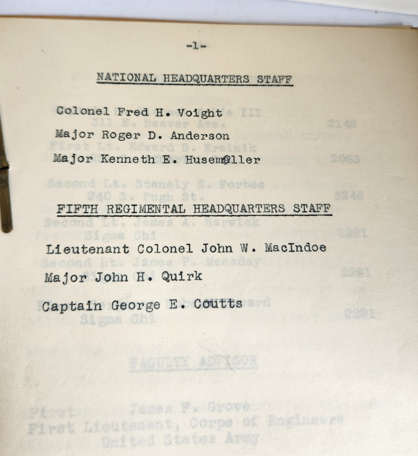 WWII 1942 US Military Cadets National Society PERSHING RIFLES 5TH Regiment PA