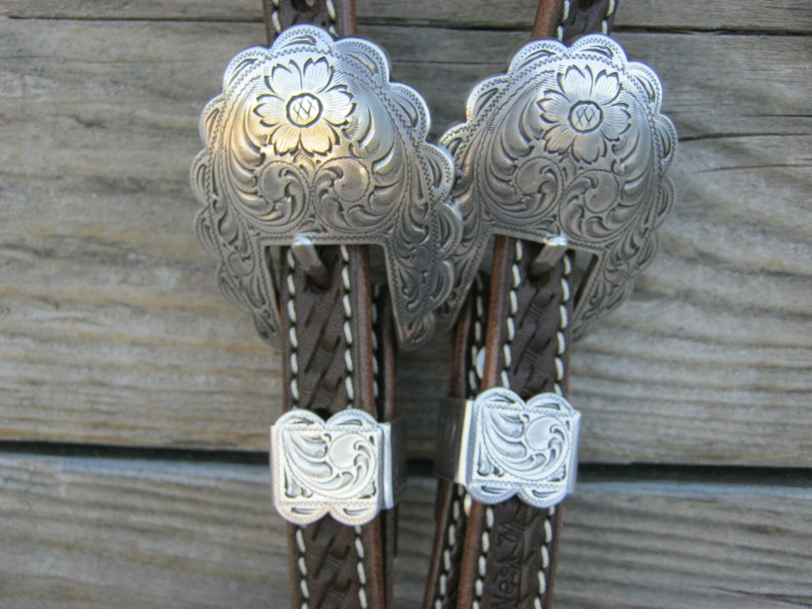 West 74 Dark Brown Leather 5/8" One Ear 2 Piece Engraved Nickel Buckle Headstall