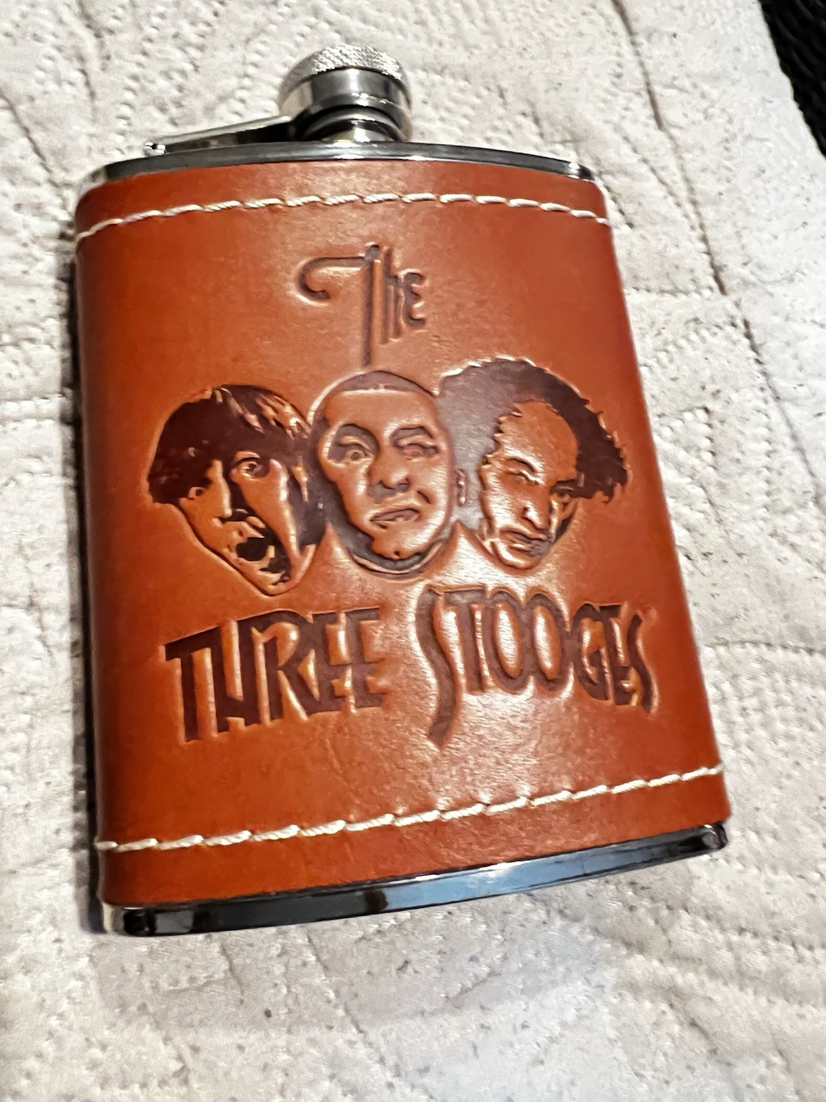The Three Stooges Leather Wrapped Flask