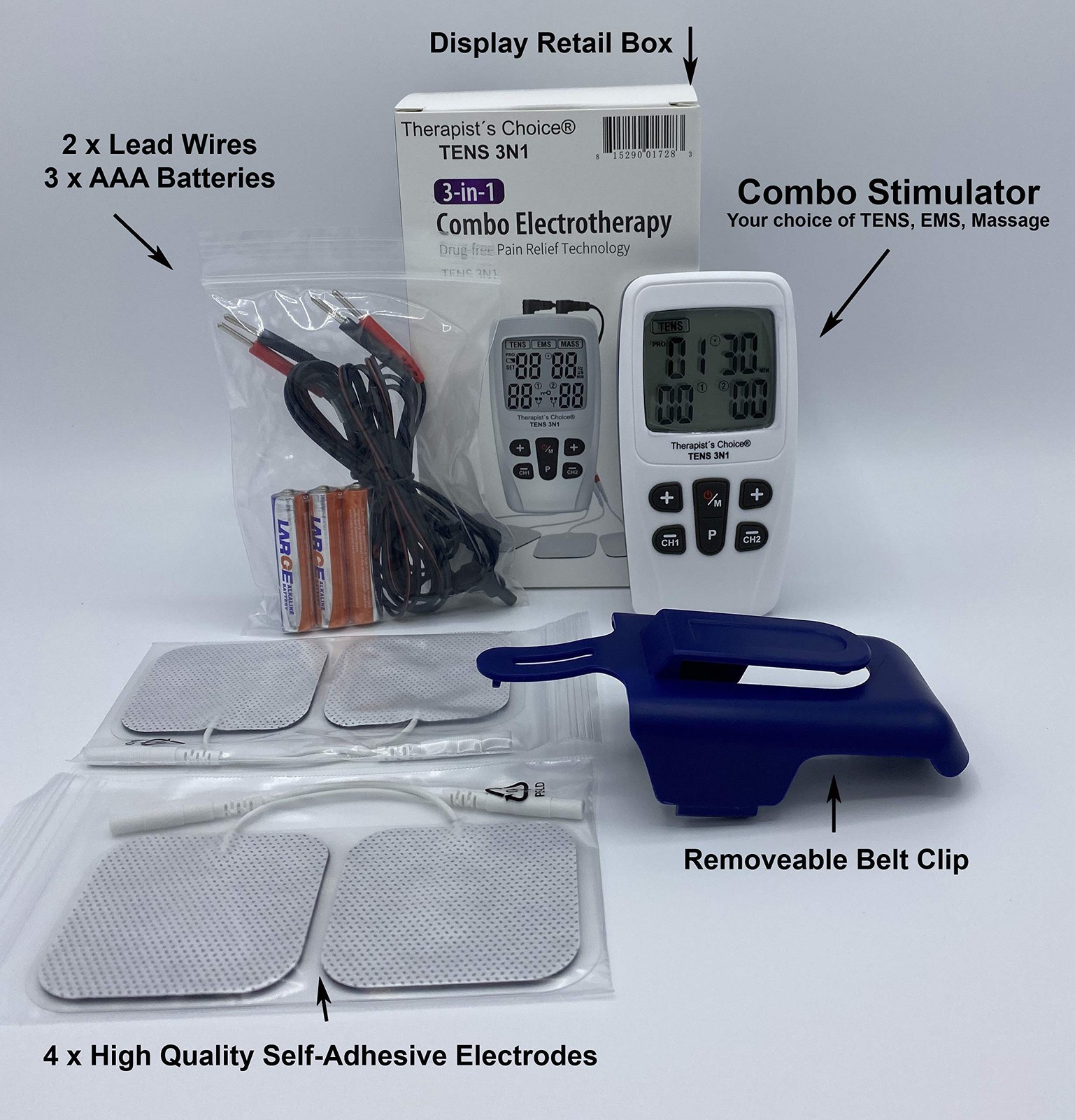Therapist's Choice TENS3N1 Dual Channel, Digital Combo with TENS, EMS and Mas...
