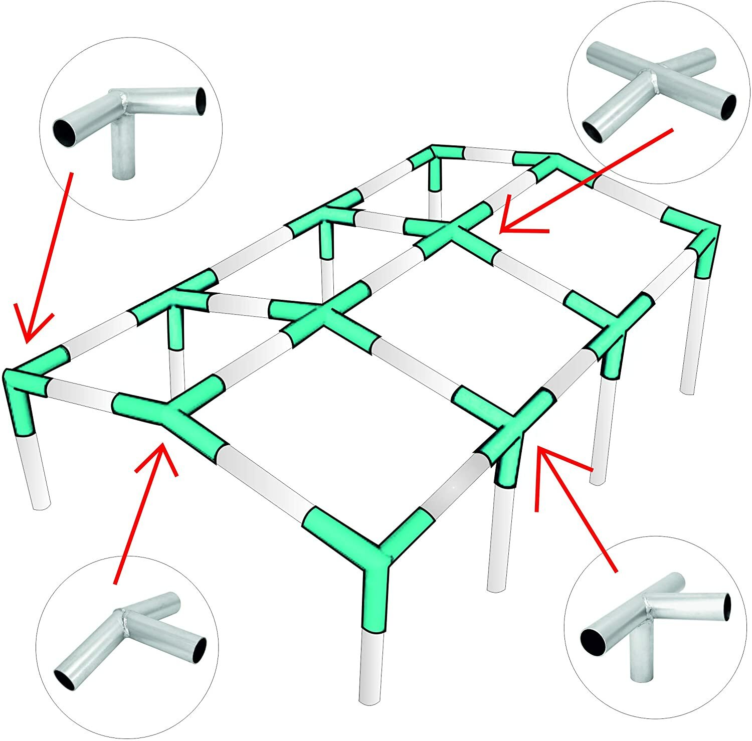 1-3/8in Carport Canopy Frame Fittings Kit, 8-Leg Connectors
