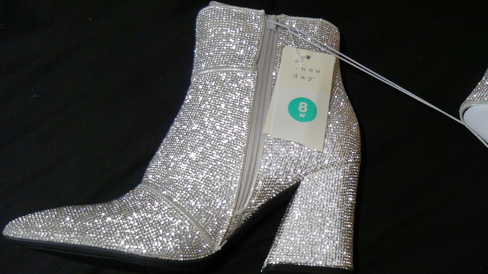 A New Day Cailin Womens Rhinestone Wide Width Ankle Boots Silver Size 8W