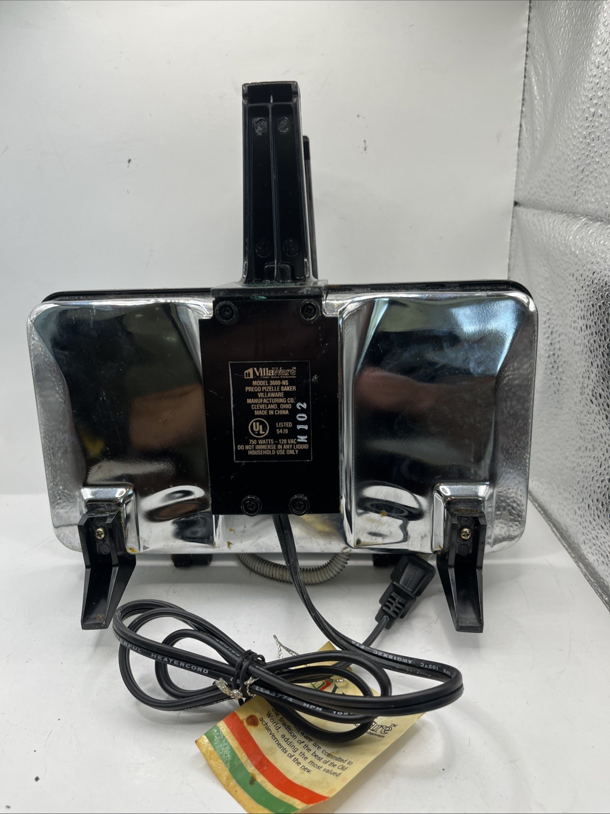 💥Excellent VillaWare Prego Pizzelle Baker Maker 3600-NS Italian Cookie Mold