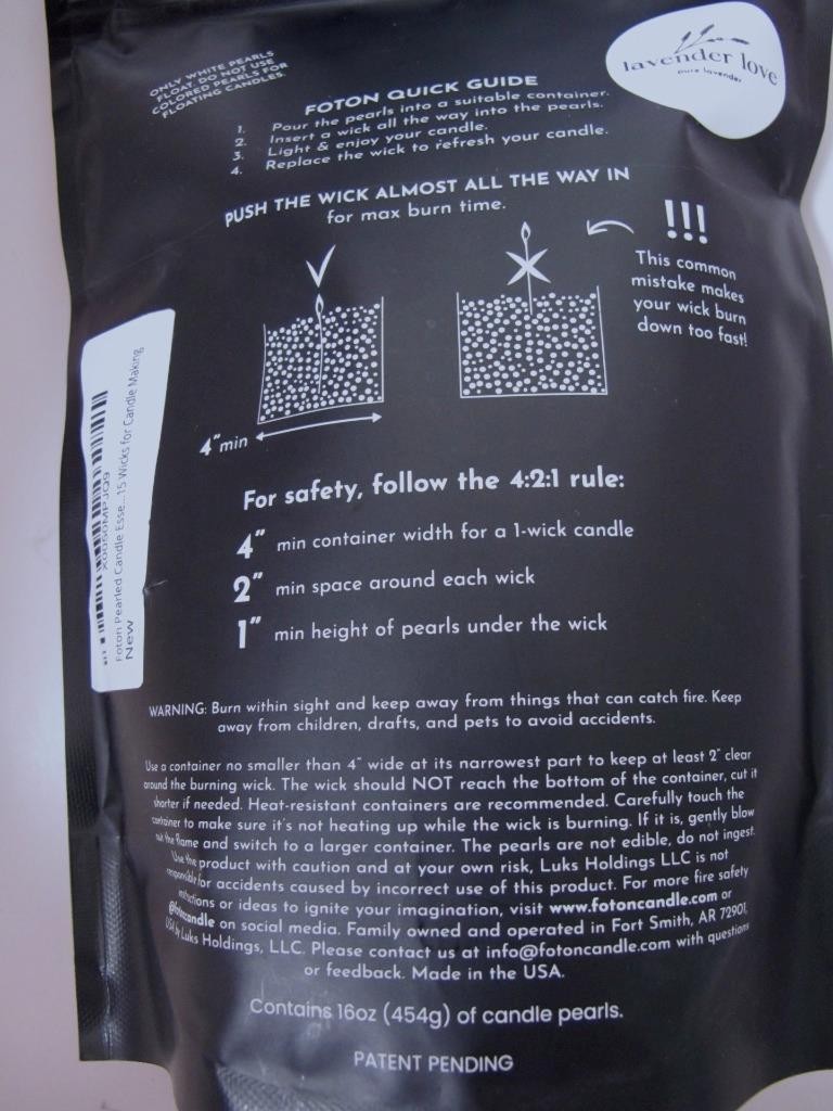 NEW Foton Pearled Candle Refill Beads 16 Oz Lavendar Love Scented + 30 wicks