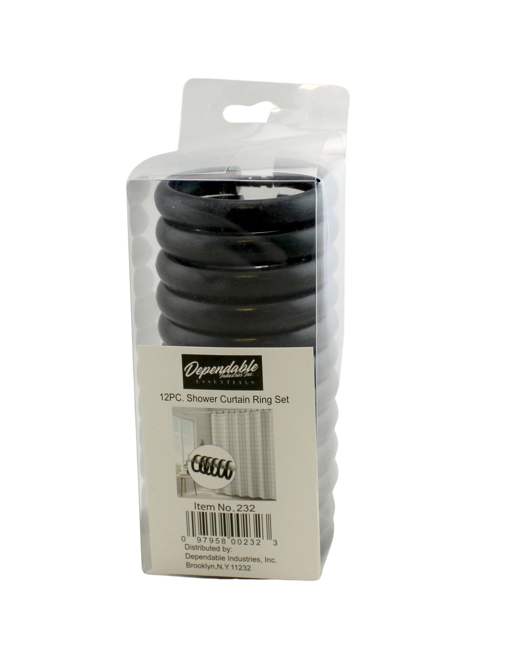 12 Piece Shower Curtain Ring Set Black