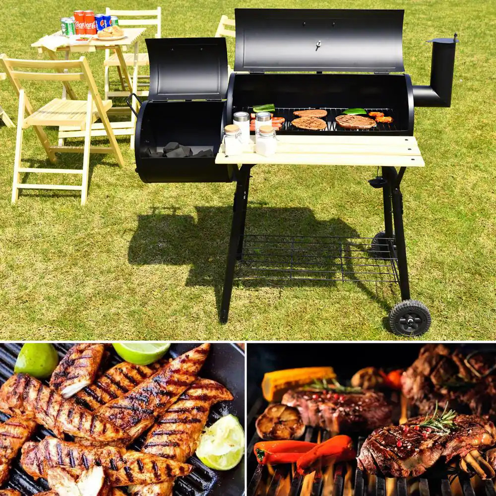 Outdoor BBQ Grill Charcoal Barbecue Pit Patio Backyard Meat Cooker Smoker in Bla