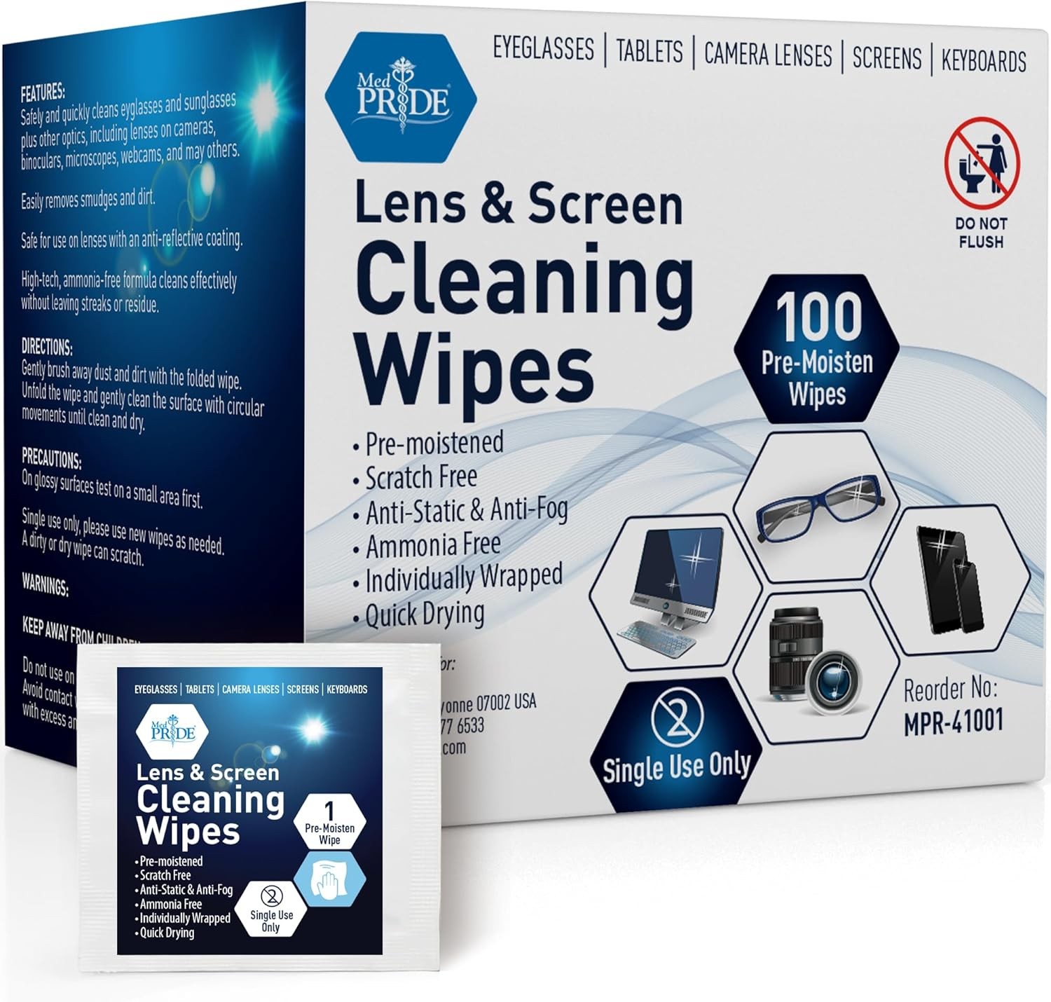 Touch, Anti-Fog Lens and Screen Cleaning Wipes for Eyeglasses