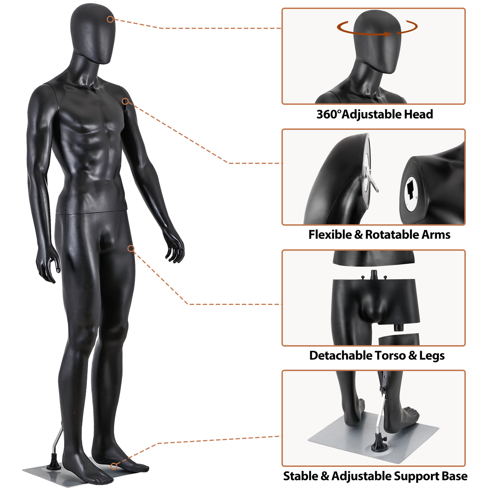 73'' High Full Body Male Mannequin with Metal Base Adjustable Mannequin Stand