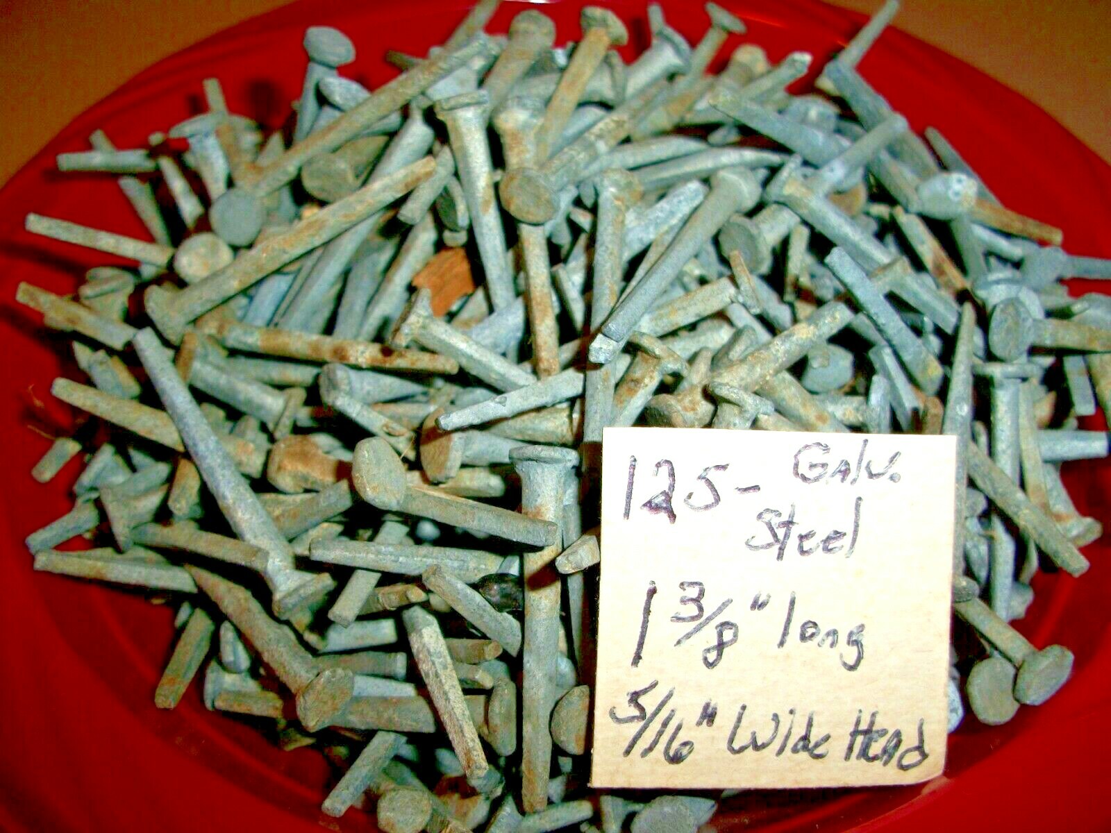 125--ORIG. ANTIQUE, 1 3/8" LONG SQUARE, GALV. STEEL NAILS, BARN FIND ! N.O.S. #2