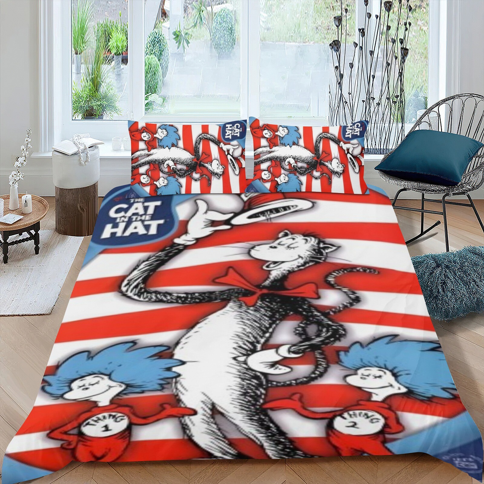 3Pcs Bedding Sets The Cat in the Hat Duvet Cover Sets All Season for Kids Soft