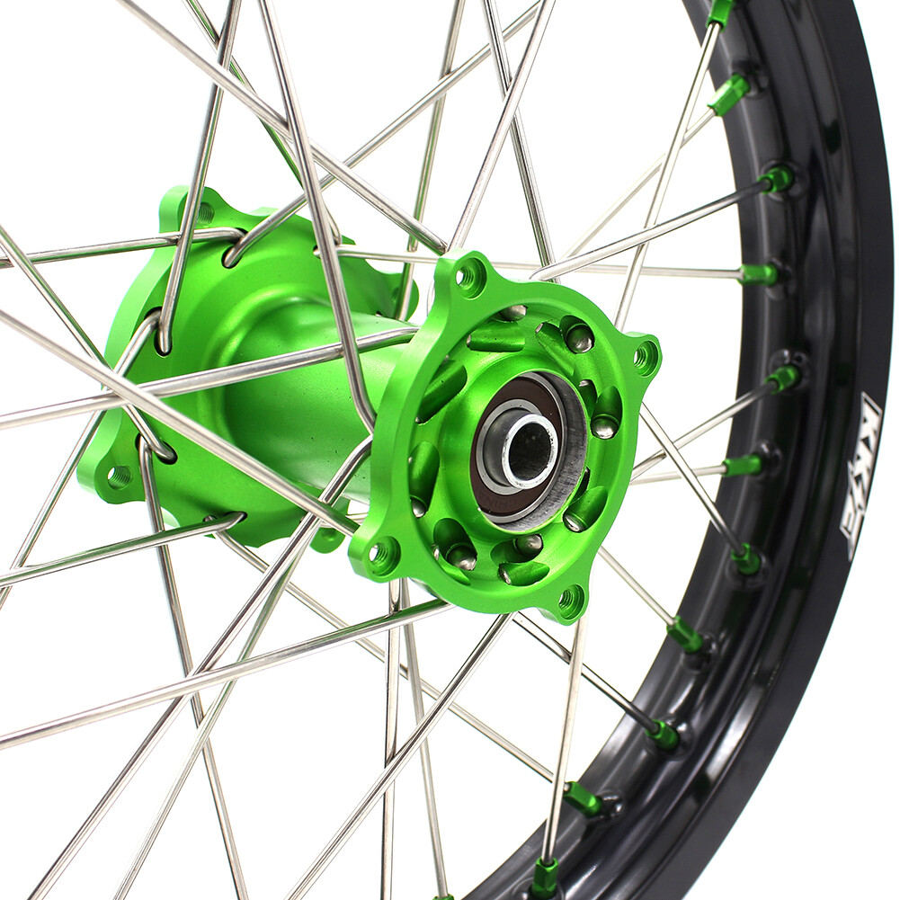 KKE 19/16 Spoked Kid's Big Wheels Set Fit KAWASAKI KLX140 16-2017 Green Nipples