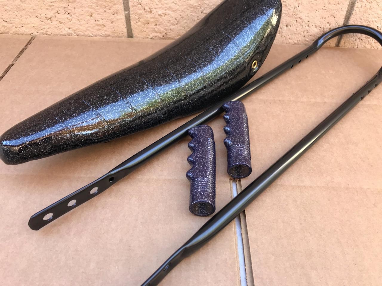 20" BLACK SPARKLE Lowrider Krate BANANA SEAT Sting-Ray GRIPS & BLACK SISSYBAR