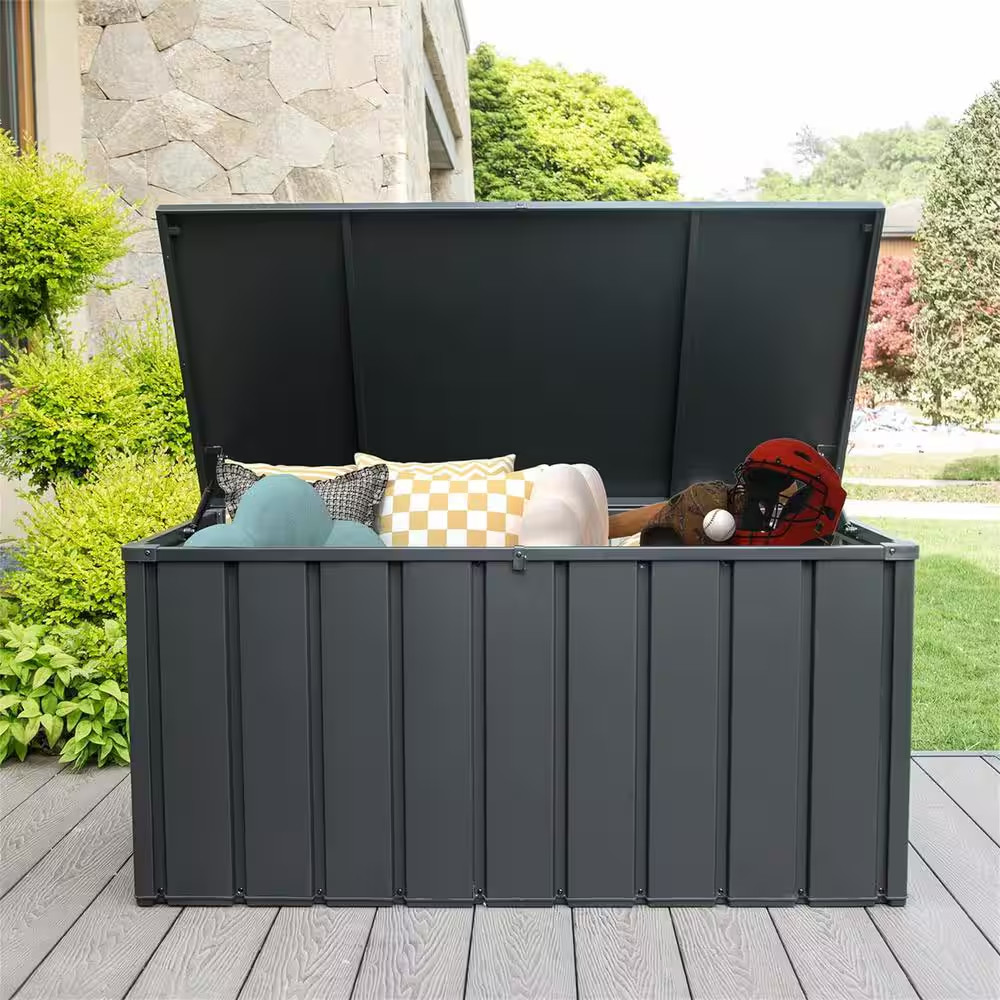 120 Gal. Dark Gray Steel Outdoor Storage Deck Box Waterproof, Large Patio Storag