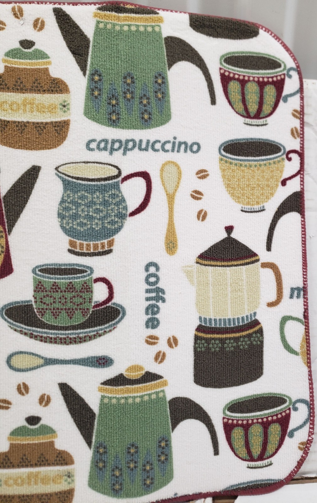 Printed Microfiber Dish Drying Mat (16"x19") COFFEE CUPS, SPOONS & TYPES, FC