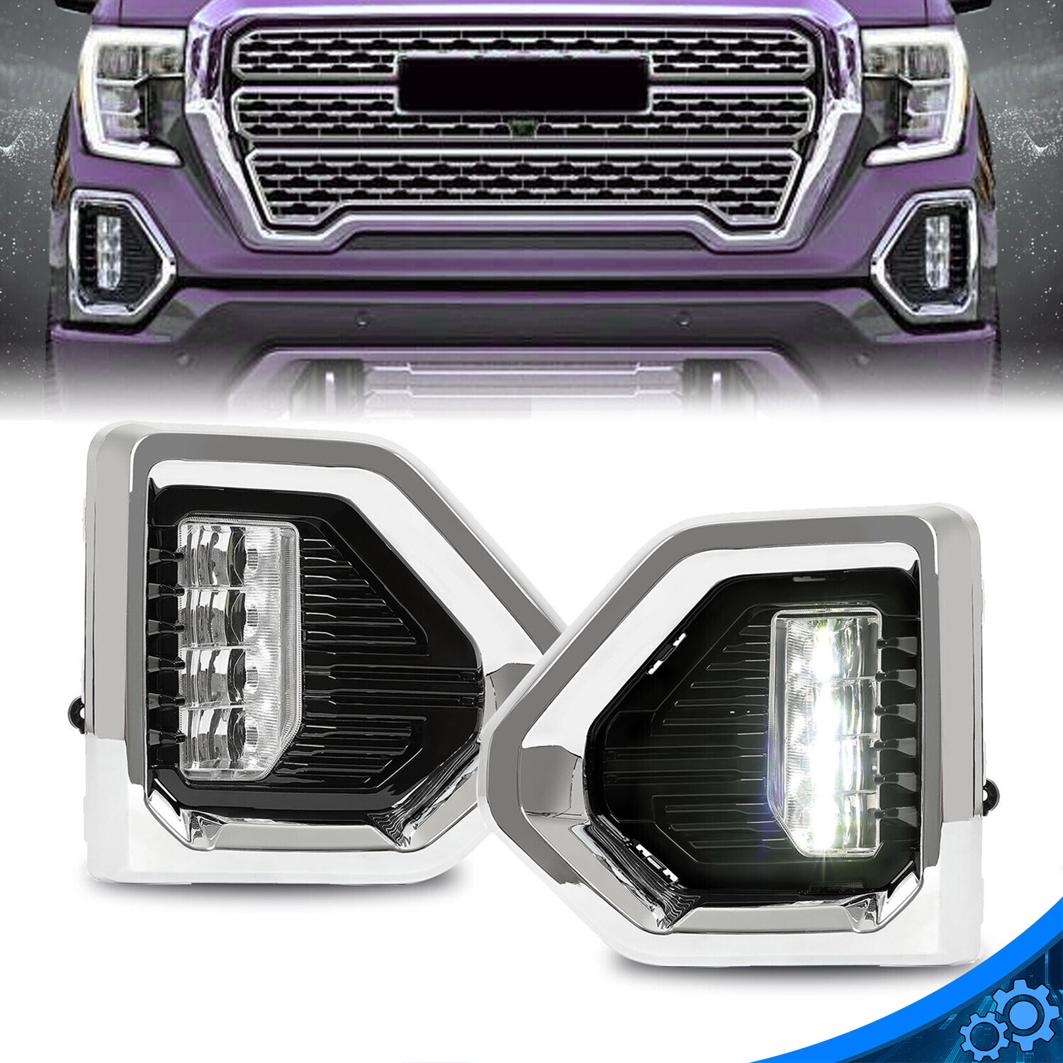 Fog Lights Lamp LED  W/Chrome Bezels For GMC Sierra 1500 Denali 2019-2022