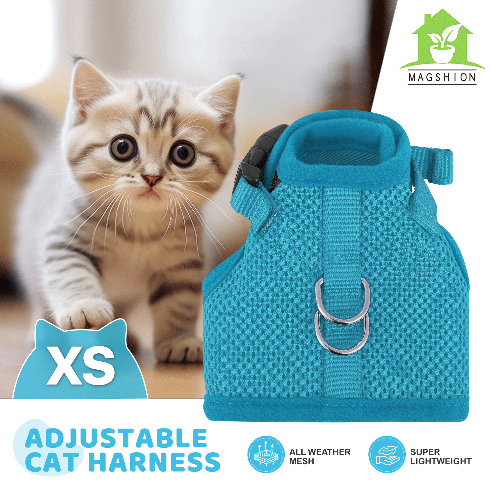 Cat Harness Escape Proof Breathable Mesh Adjustable Walking Kitten Jacket Chest