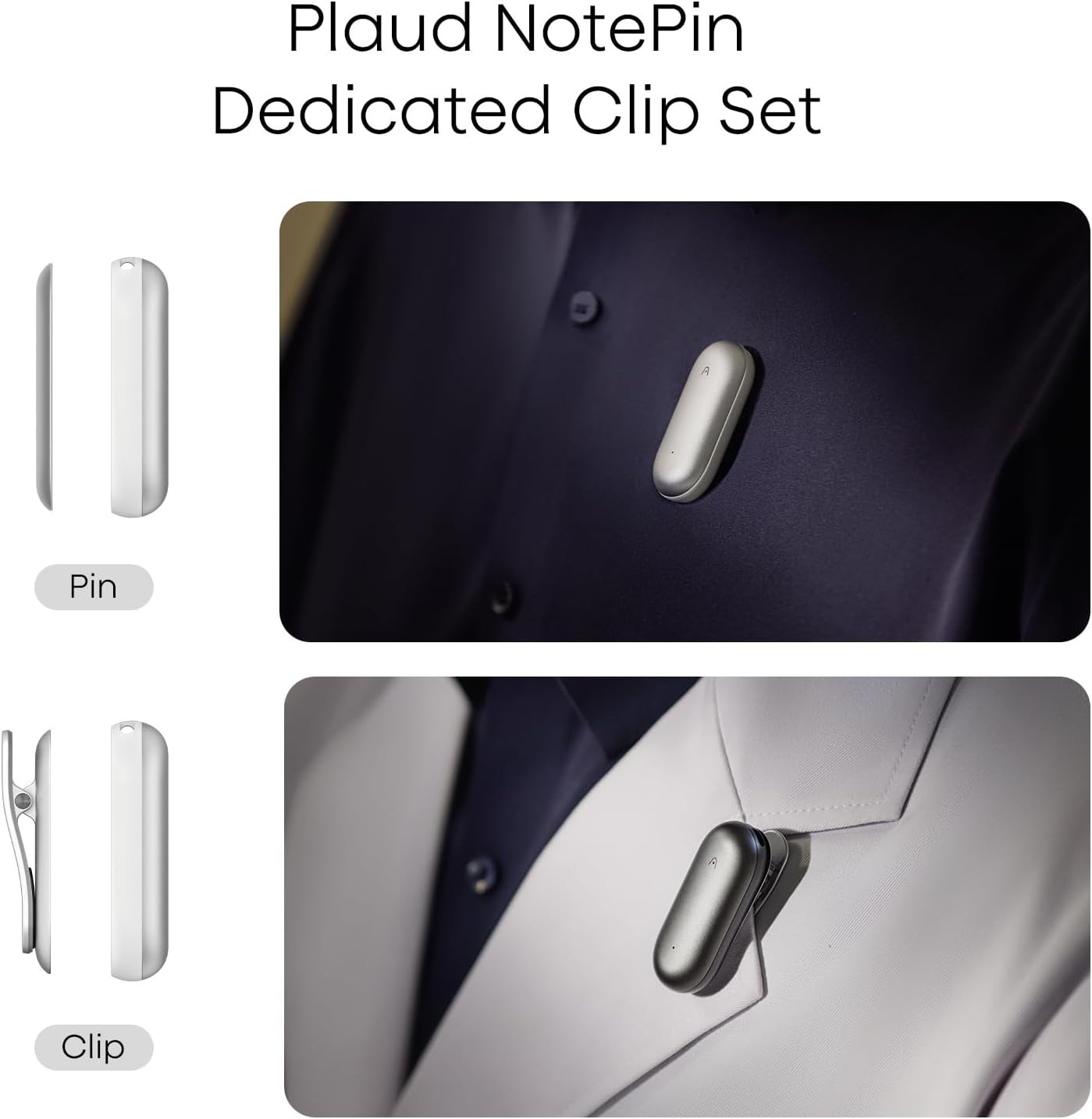 PLAUD NotePin AI Voice Recorder Magnetic Clip & Pin Set, Gray Accessory Kit